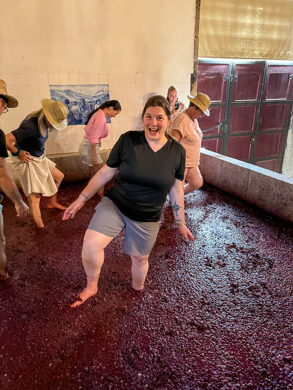 Amanda stomping grapes in the Douro Valley